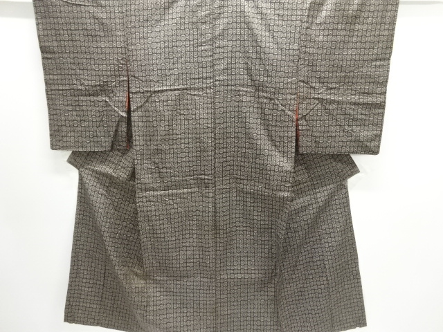 JAPANESE KIMONO / ANTIQUE KIMONO / SILK / TSUMUGI / WOVEN ABSTRACT PATTERN